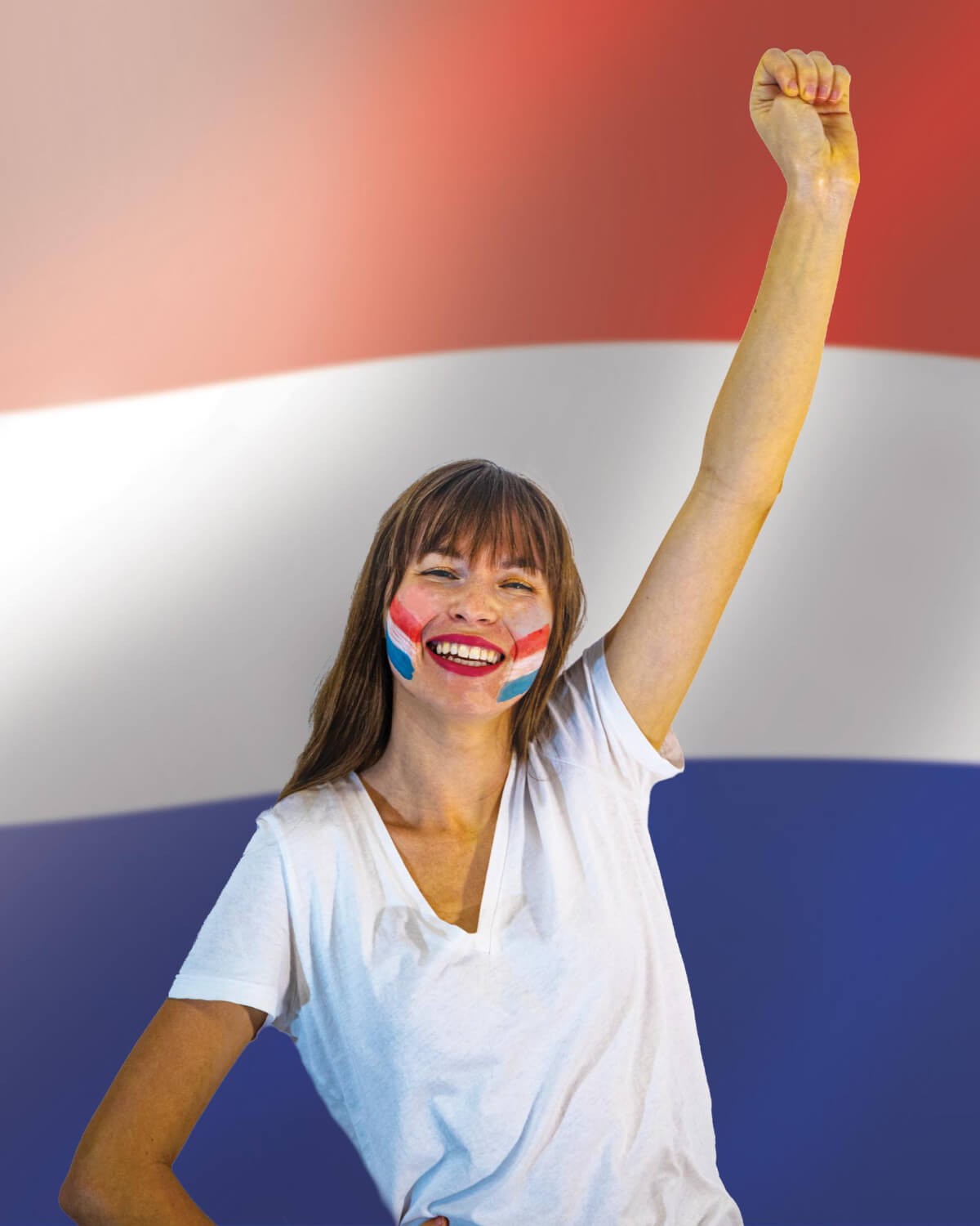 Dutch translator with flag in the background