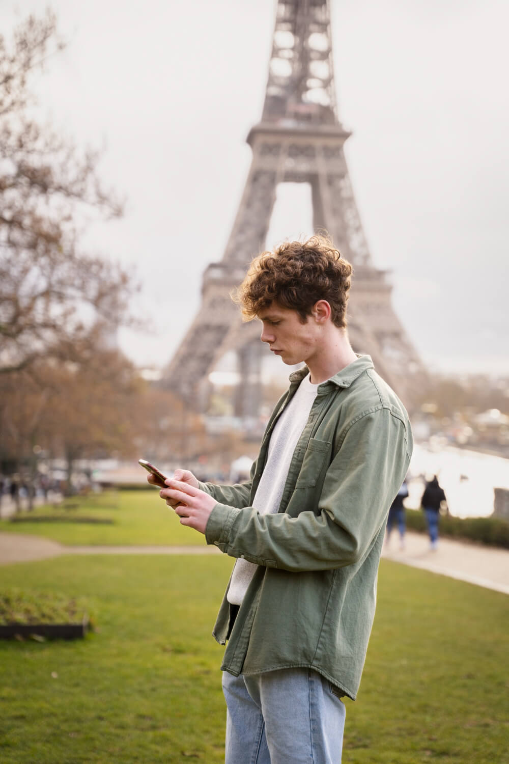 French translator communicating with client in Paris France