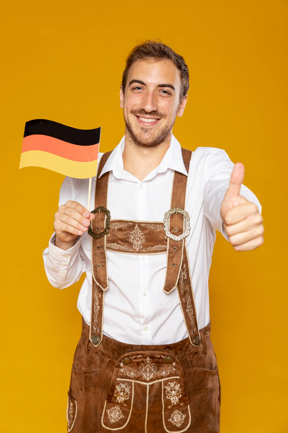 German translator holding flag of Germany