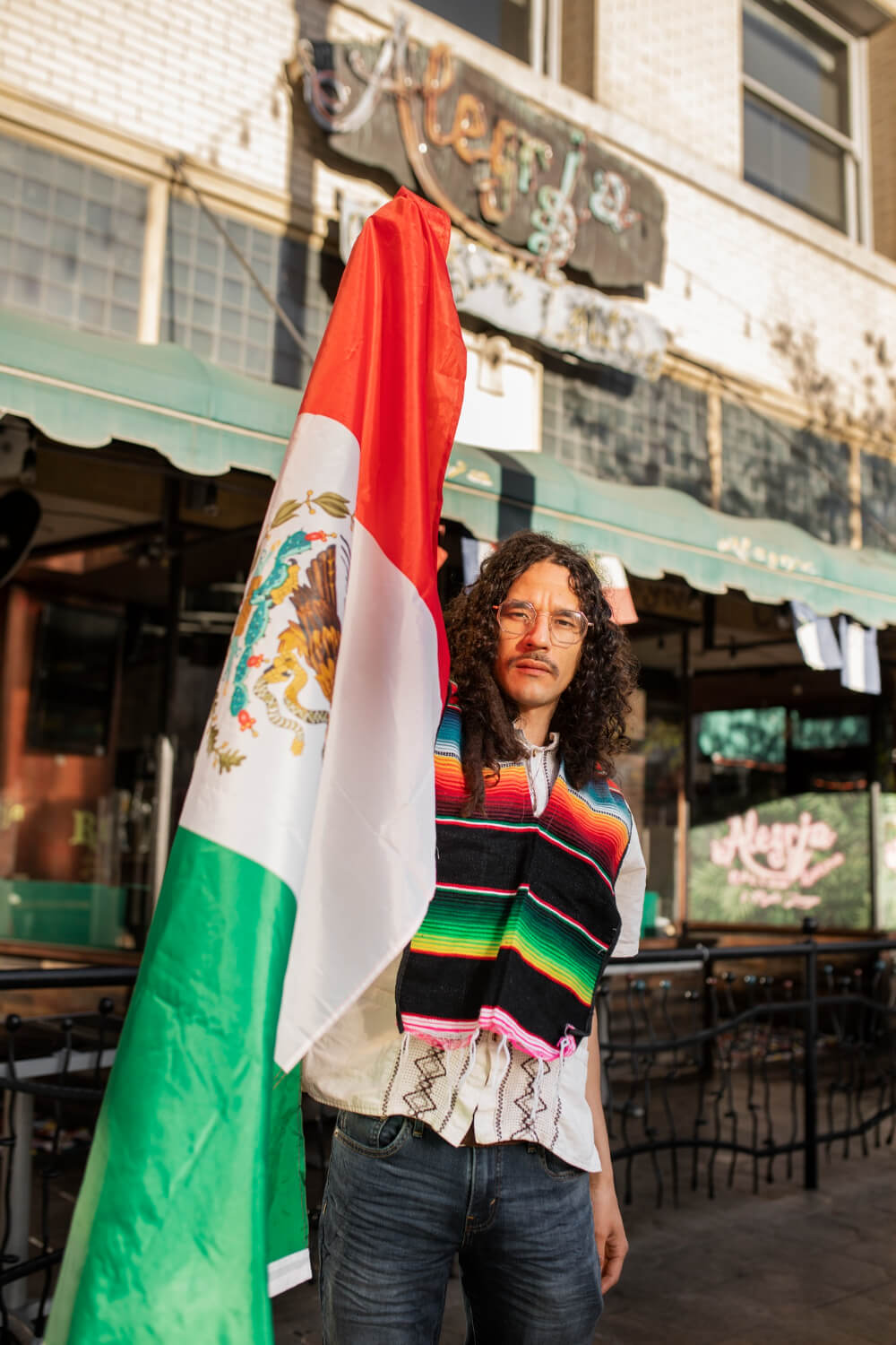 Italian translator holding national flag