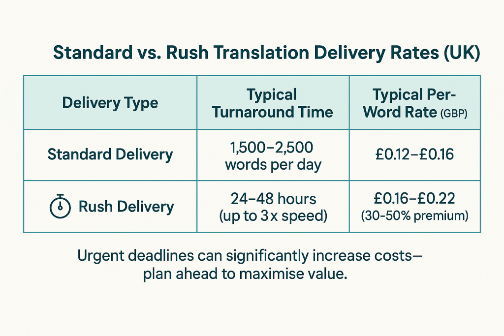 Table of standard vs rush delivery rates
